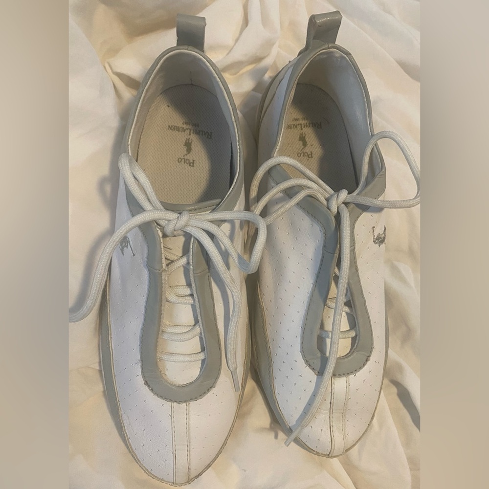 Polo by Ralph Lauren Mens White & Gray Leather Sz 9 Court Tennis Shoes
